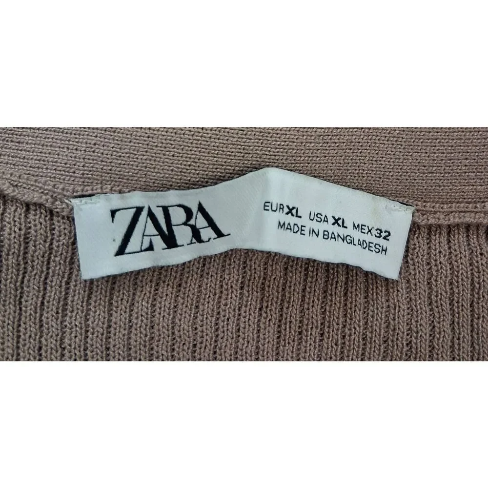 Zara womens xlarge cardigan sweater mocha brown taupe viscose stretch tan